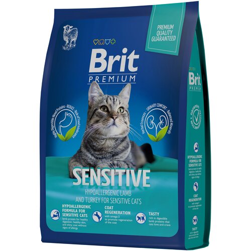 фото Сухой корм для кошек Brit Premium Sensitive с чувствительным пищеварением, гипоаллергенный, с ягненком и индейкой 8000 г (кусочки в соусе)