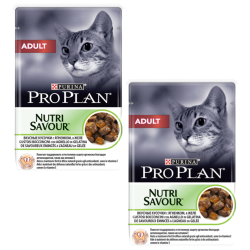 фото Влажный корм для взрослых кошек Pro Plan Nutri savour, с ягненком 2 шт. х 85 г (кусочки в желе)