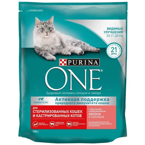 фото Purina One Сухой корм для стерилизованных кошек, с лососем и пшеницей (750 г)