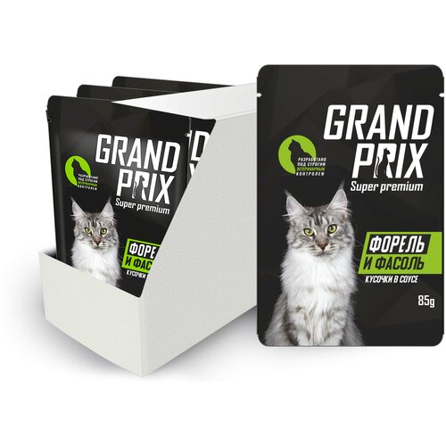 фото Влажный корм для кошек GRAND PRIX с форелью, с фасолью 24 шт. х 85 г (кусочки в соусе)