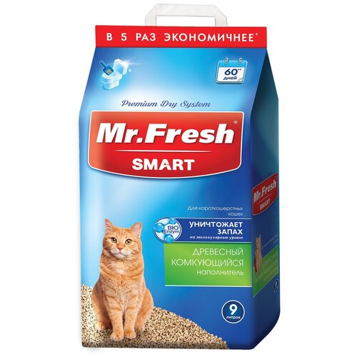 фото Комкующийся наполнитель Mr. Fresh Smart древесный для короткошерстных кошек, 9л, 1 шт.