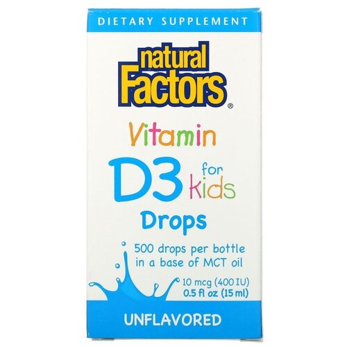 фото Капли Natural Factors Vitamin D3 for Kids, 90 г, 15 мл, 400 МЕ, 500 шт.