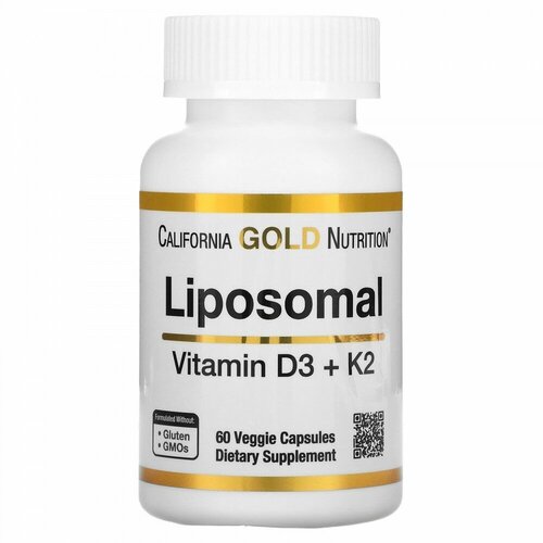 фото California Gold Nutrition Liposomal Vitamin K2+ D3 (липосомальные витамины K2 и D3) 60 вегетарианских капсул