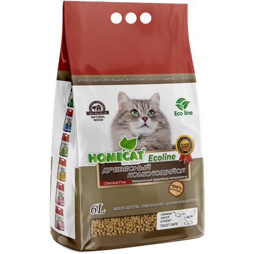 фото HOMECAT Ecoline Наполнитель для кошачьих туалетов Древесный Комкующийся, 2,1 кг. / 6 л.