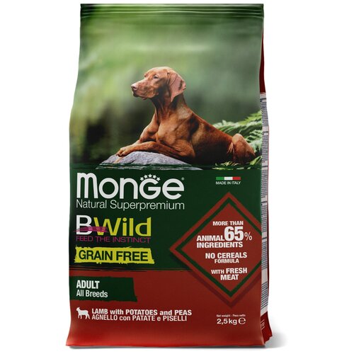 фото Сухой беззерновой корм для взрослых собак всех пород Monge BWild All Breeds Adult Agnello из мяса ягненка с картофелем и горохом, 2,5 кг