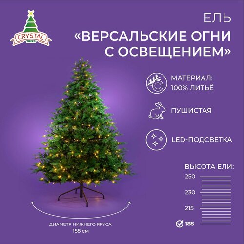 фото Искусственная елка новогодняя Литая Crystal Trees версальские огни с освещением , высота 185 см