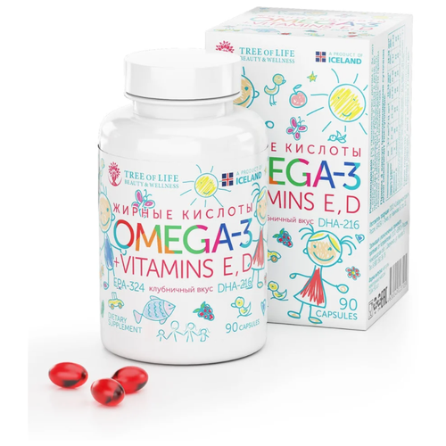 фото Tree of Life Omega-3 + Vitamins E, D для детей капс., 120 г, 90 шт., клубника