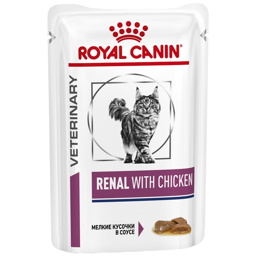 фото корм для кошек Royal Canin Renal, при проблемах с почками, с курицей 85 г (кусочки в соусе)