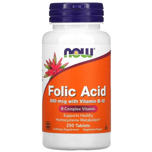 фото Таблетки NOW Folic Acid with Vitamin B-12, 80 г, 250 шт.