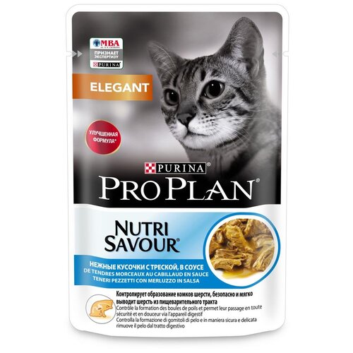 фото корм для кошек Pro Plan Nutri Savour, с чувствительной кожей, нежные кусочки с треской 85 г (кусочки в соусе)