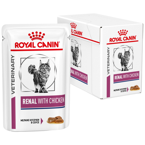 фото корм для кошек Royal Canin Renal, при проблемах с почками, с курицей 12 шт. х 85 г (кусочки в соусе)