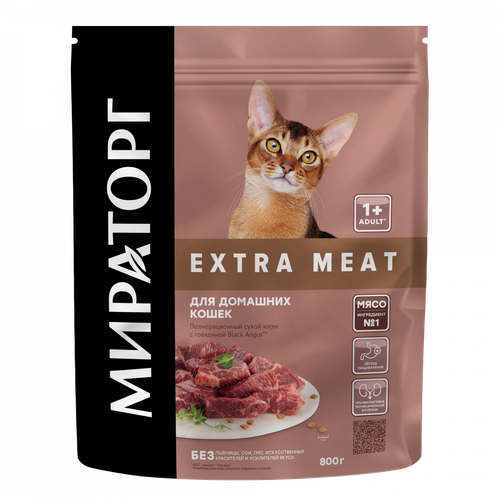 фото Сухой корм для кошек Мираторг Extra Meat с говядиной Black Angus для домашних кошек 800 г