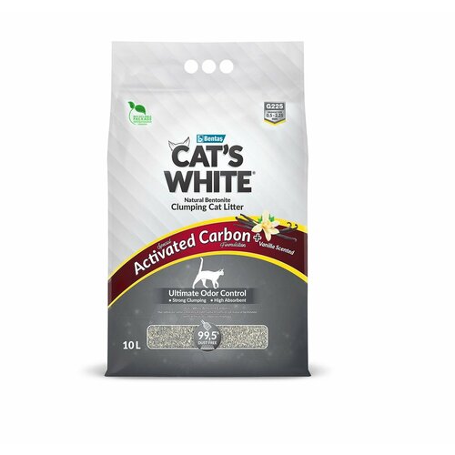 фото Комкующийся наполнитель Cat's White Activated Carbon Vanilla Ваниль для кошачьего туалета с активированным углем и ароматом 10 л (8.5 кг)