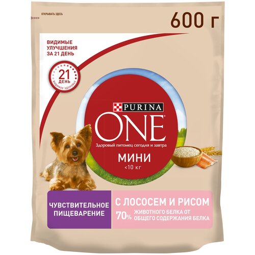 фото Сухой корм для собак Purina ONE Мини Чувствительная для мелких пород с лососем и рисом 600 г