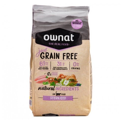 фото Ownat GRAIN FREE JUST сухой корм для стерилизованных кошек беззерновой, с курицей, 1 кг