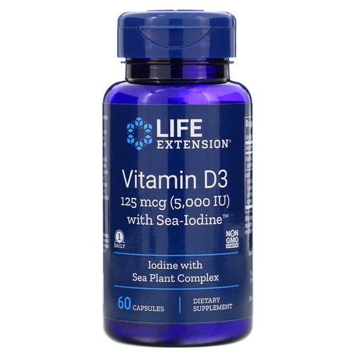 фото Капсулы Life Extension Vitamin D3 with Sea-Iodine, 50 г, 5000 МЕ, 60 шт.