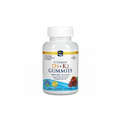 фото Nordic Naturals, жевательные конфеты с витаминами D3 и K2, гранат, 60 жевательных конфет