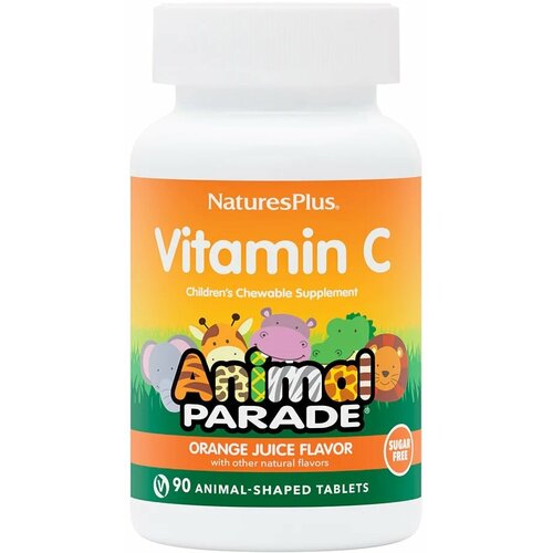 фото NaturesPlus Animal Parade, vitamin C 90 tab/ Витамин С детский со вкусом апельсинового сока Парад зверят таблетки жевательные 1550мг 90шт