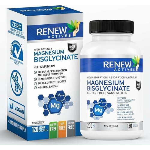 фото Magnesium Biglycinate, Renew Actives, Магний Бисглицинат - 200 мг, 120 капсул