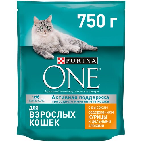 фото Сухой корм для кошек Purina ONE с высоким содержанием курицы и цельными злаками 2 уп. х 750 г