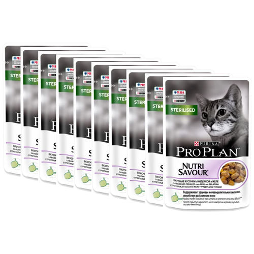 фото Влажный корм для стерилизованных кошек Pro Plan Nutrisavour , с индейкой 10 шт. х 85 г (кусочки в желе)