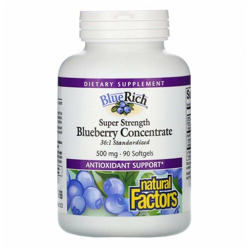 фото Natural Factors BlueRich Blueberry Concentrate (концентрат черники) 500 мг 90 капсул