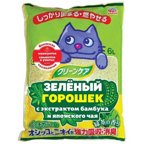 фото Наполнитель для кошачьего туалета Japan Premium Pet комкующийся с экстрактом бамбука и японского чая (зеленый горошек), 6 л