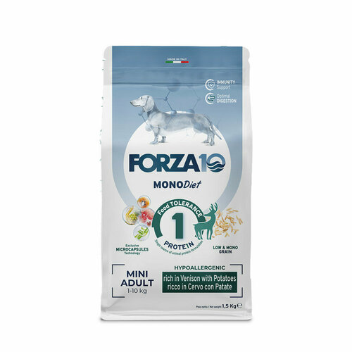 фото Forza10 MonoDiet Adult Mini Cervo con Patate сухой корм для взрослых собак мелких пород с олениной и картофелем - 1,5 кг