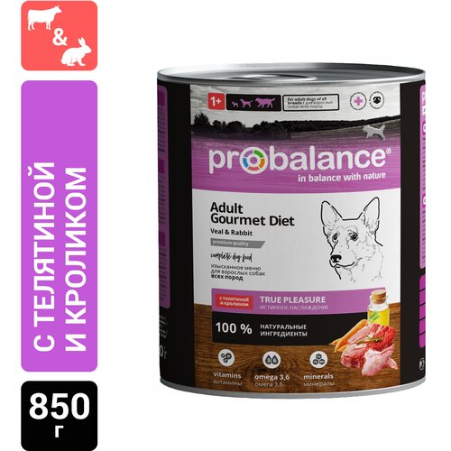 фото Влажный корм для собак ProBalance Gourmet Diet, телятина, кролик 1 уп. х 1 шт. х 850 г