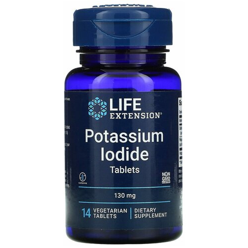 фото LifeExtension Potassium Iodide Tablets, Йодид калия в таблетках, 130 мг, 14 вег. таблеток