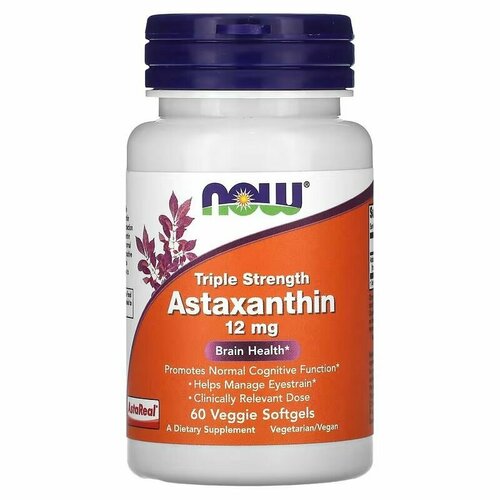 фото Астаксантин, Astaxanthin, NOW, 12 мг, 60 веганских капсул