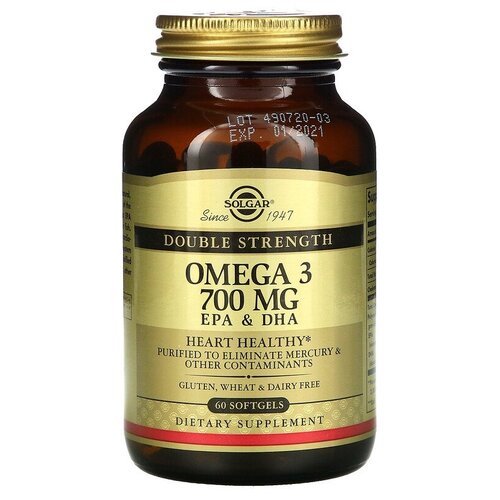 фото Solgar, Omega-3, EPA & DHA, Double Strength, 700 mg, 60 Softgels