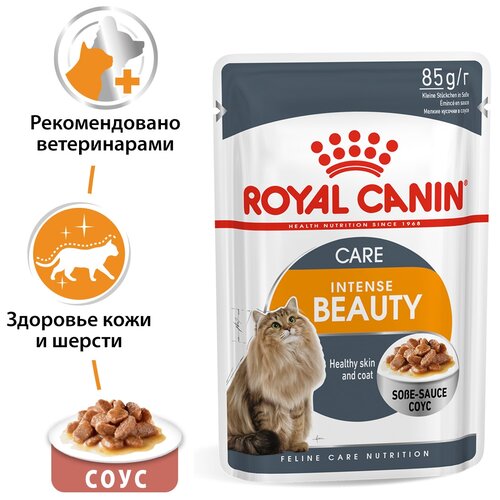 фото Влажный корм для кошек Royal Canin Intense Beauty, для здоровья кожи и блеска шерсти 10 шт. х 85 г (кусочки в соусе)