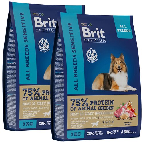 фото BRIT PREMIUM DOG ADULT SENSITIVE для взрослых собак всех пород с чувствительным пищеварением с ягненком и рисом (3 + 3 кг)