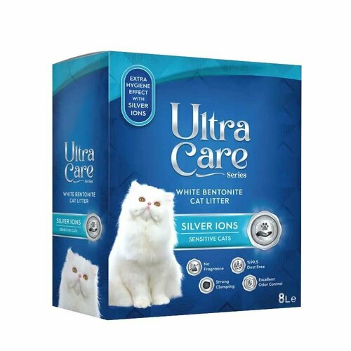 фото Наполнитель для кошачьего туалета комкующийся глиняный Ultra Care Silver Ions Sensitive гипоаллергенный с ионами серебра - 8 л (7 кг)