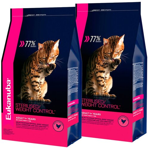 фото EUKANUBA CAT ADULT STERILISED/WEIGHT CONTROL диетический для взрослых кошек, кастрированных и стерилизованных кошек с птицей (0,4 + 0,4 кг)