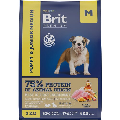 фото Сухой корм для щенков и молодых собак Brit Premium Puppy and Junior Medium с курицей 1 уп. х 1 шт. х 3000 г (для средних пород)