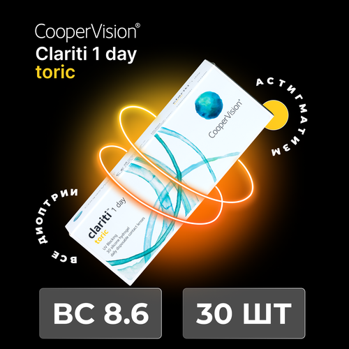 фото Контактные линзы CooperVision Clariti 1 day toric., 30 шт., R 8,6, D -3,5, CYL: -1,25, AХ: 170, ADD: +1.00 D, прозрачный, 1 уп.