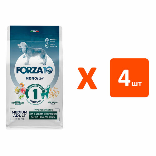 фото FORZA10 DOG MEDIUM MONODIET монобелковый для взрослых собак средних пород при аллергии с олениной и картофелем (1,5 кг х 4 шт)