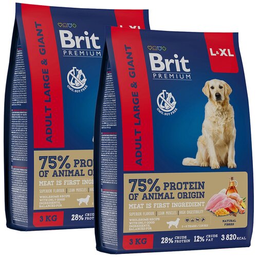 фото BRIT PREMIUM DOG ADULT LARGE & GIANT для взрослых собак крупных и гигантских пород с курицей (3 + 3 кг)