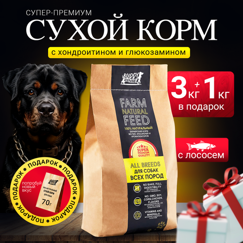 фото Сухой корм для собак средних и крупных пород Buddy Dinner Gold Line Hypoallergenic с лососем 3 кг + 1 кг в подарок