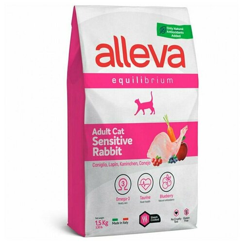 фото ALLEVA Корм сухой для кошек Equilibrium Cat Adult Sensitive Rabbit, для взрослых, с кроликом, 1,5 кг