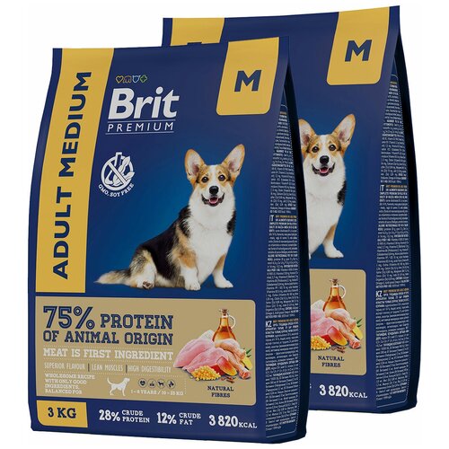 фото BRIT PREMIUM DOG ADULT MEDIUM для взрослых собак средних пород с курицей (3 + 3 кг)