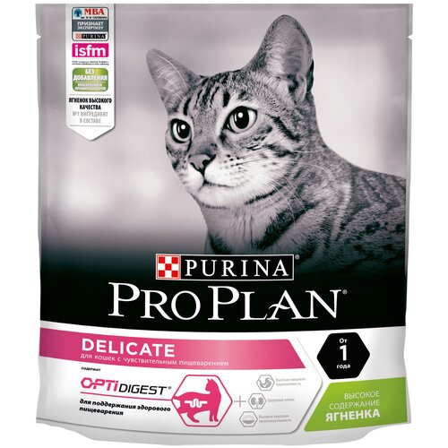 фото Сухой корм для кошек Purina Pro Plan DELICATE ADULT OPTIDIGEST с чувствительным пищеварением, с ягненком, 4 шт. х 400 г