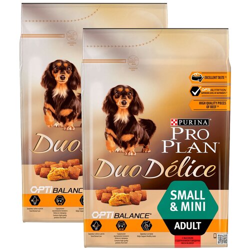 фото PRO PLAN DUO DELICE SMALL & MINI ADULT для взрослых собак маленьких пород с говядиной и рисом (0,7 + 0,7 кг)