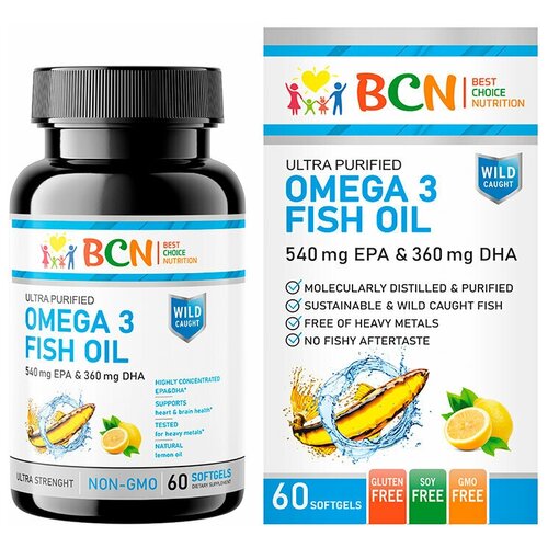 фото BCN Omega-3 Fish Oil 1500мг EPA & 1200мг DHA капс, 60 шт. с лимоном, рыбий жир