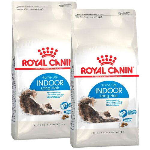 фото ROYAL CANIN INDOOR LONG HAIR для взрослых кошек живущих дома для вывода шерсти (2 + 2 кг)