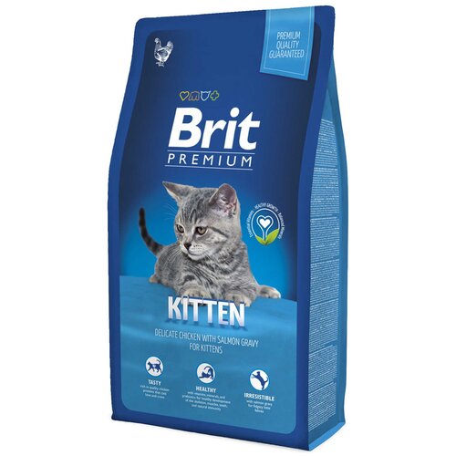 фото Сухой корм для котят Brit Premium Cat с курицей и лососем 2000 г (кусочки в соусе)