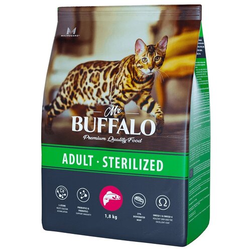 фото Сухой корм для взрослых кошек Mr Buffalo ADULT STERILIZED Лосось 1,8 кг