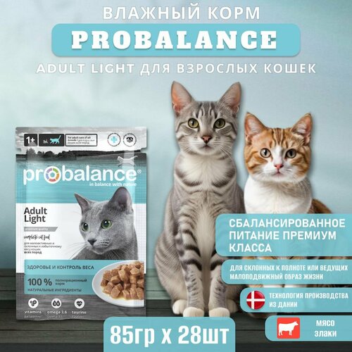 фото Влажный корм ProBalance Adult Light для малоактивных и склонных к избыточному весу кошек, пауч 85г х 28шт